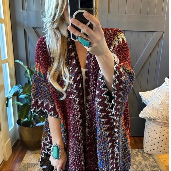 New Bohemian Loom Moroccan Knit Tasseled Handmade Poncho Cardigan Sweater - Picture 3 of 10